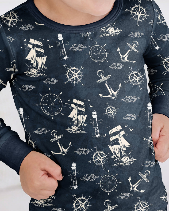 Vintage Nautical Voyage Bamboo Two Piece Long Sleeve Pajama Set
