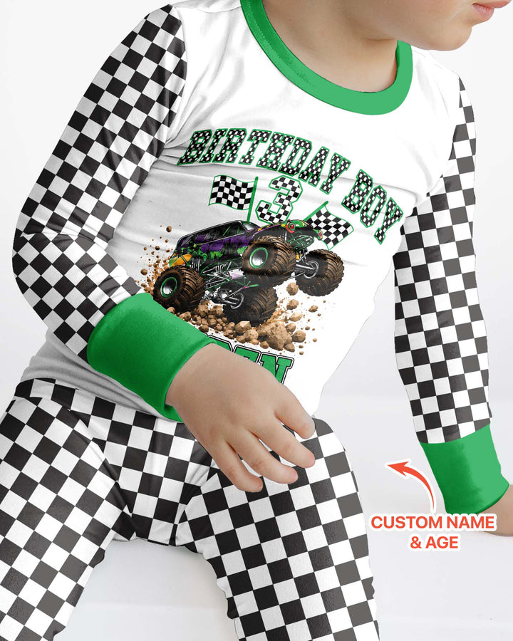 Custom Monster Truck Birthday Bamboo Two Piece Long Sleeve Pajama Set