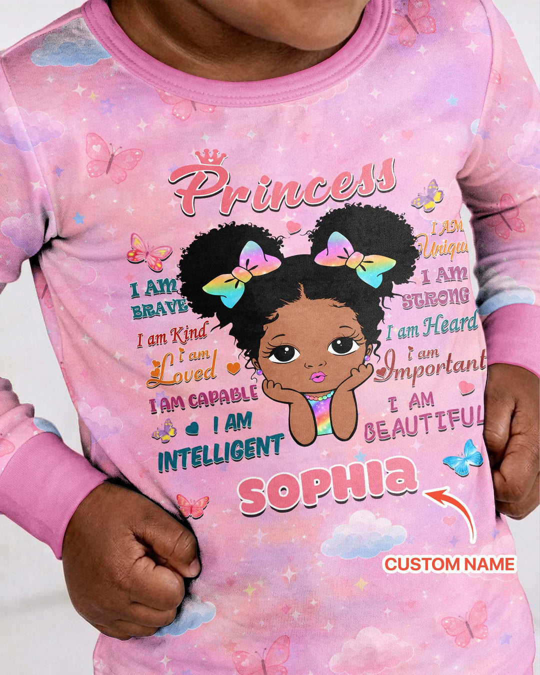 Black Princess I Am BeautifulBamboo Two Piece Long Sleeve Pajama Set