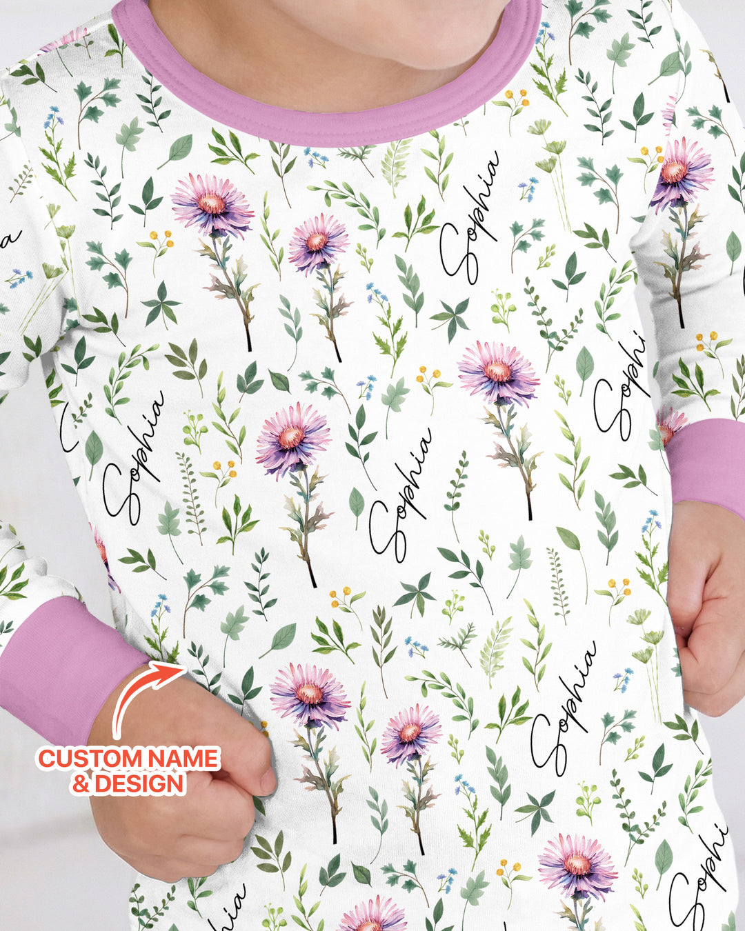 Birth Month Flower Bamboo Two Piece Long Sleeve Pajama Set