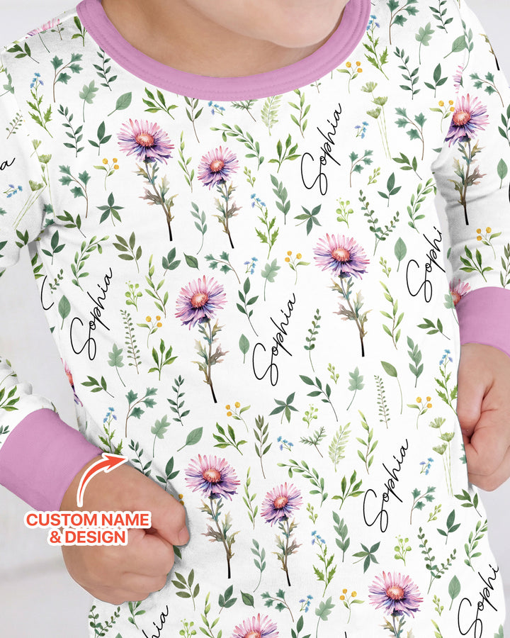 Birth Month Flower Bamboo Two Piece Long Sleeve Pajama Set
