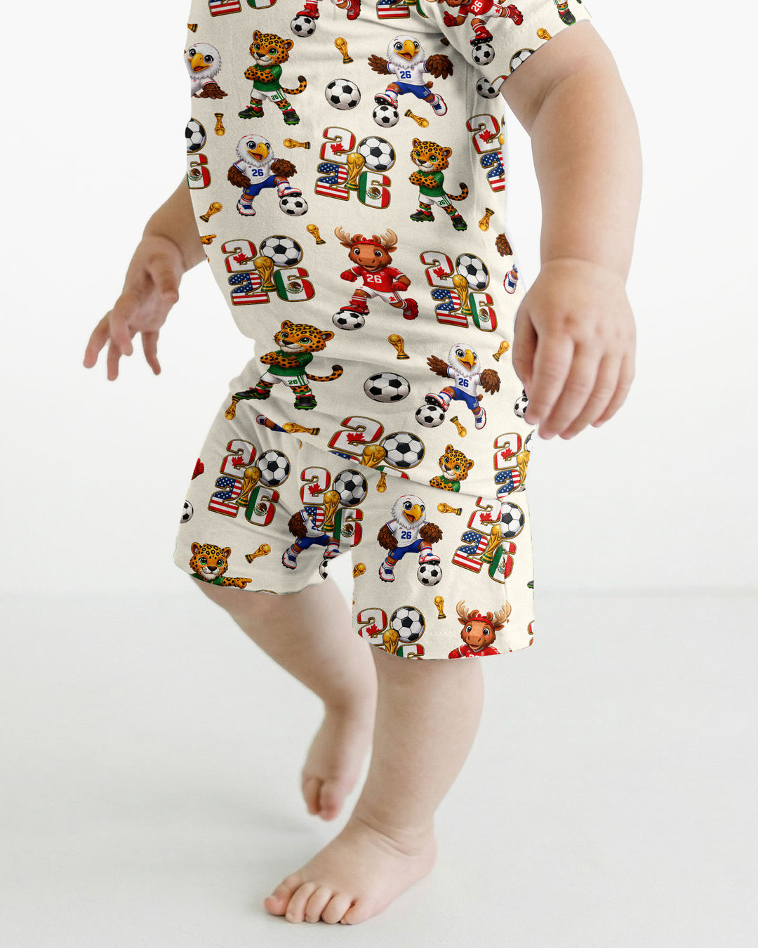 Cute Soccer Mascots USA CAN MEX Bamboo Two Piece Short Sleeve Shorts Pajama Set