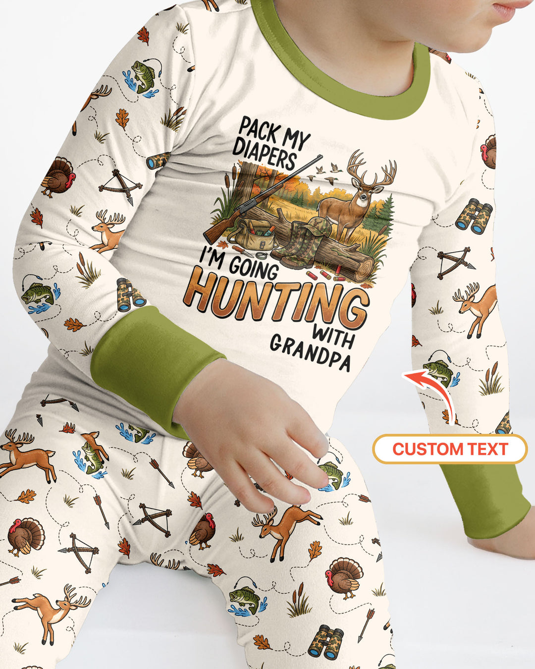 Personalized Pack My Diapers I'm Going Hunting Bamboo Two Piece Long Sleeve Pajama Set