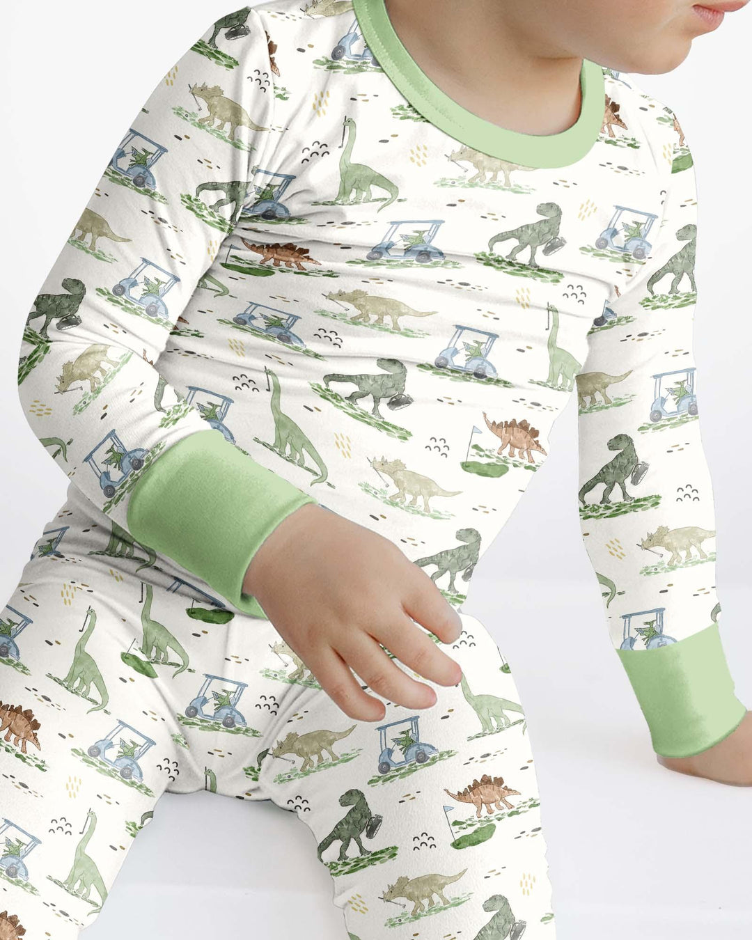 Dinos On The Green Daddy & Me Matching Bamboo Two Piece Long Sleeve Pajama Set