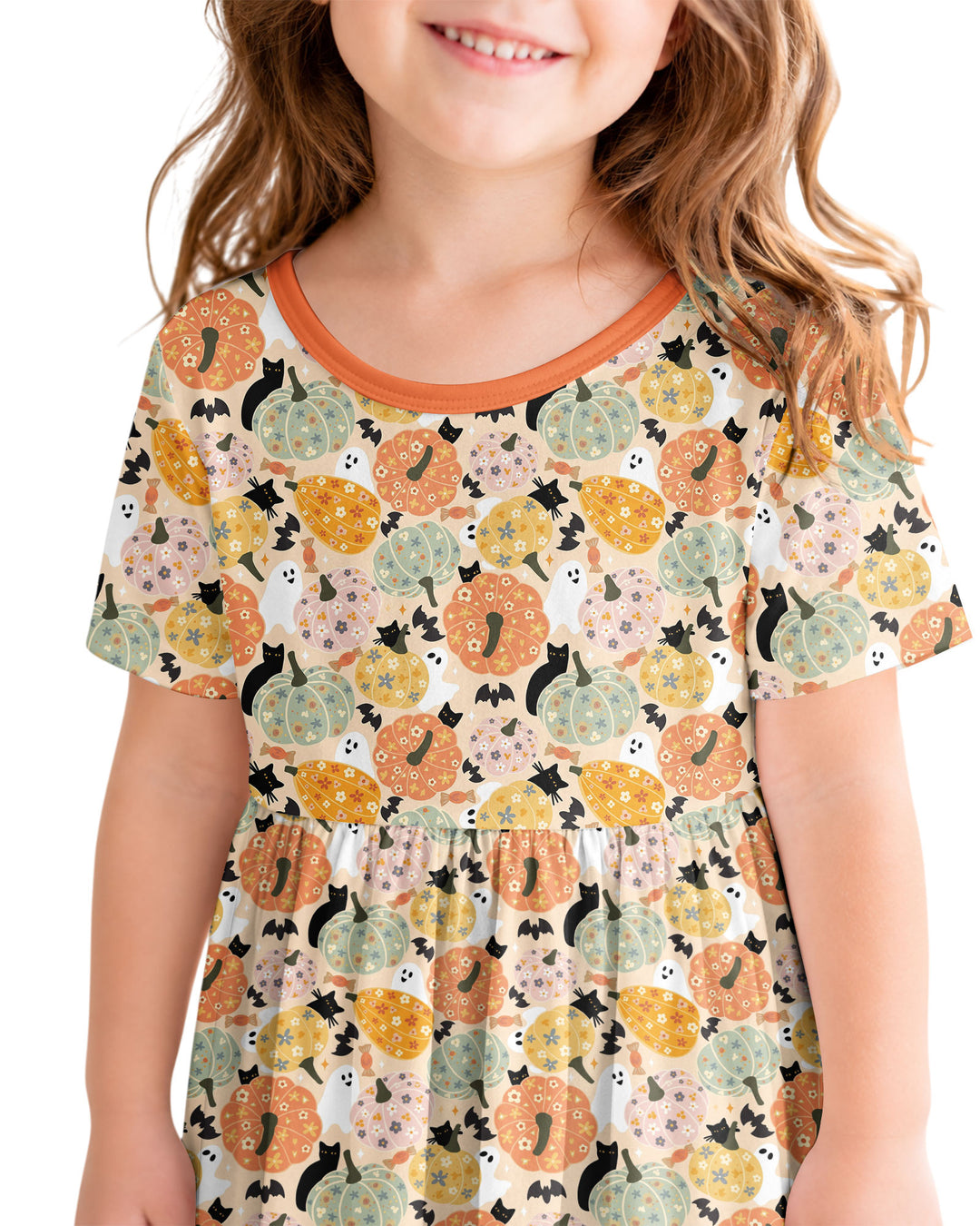 Floral Pumpkin Ghost Halloween Bamboo Twirl Dress