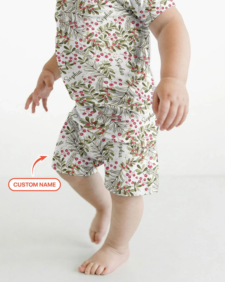 Custom Name Birth Month Flowers Bamboo Two Piece Short Sleeve Shorts Pajama Set