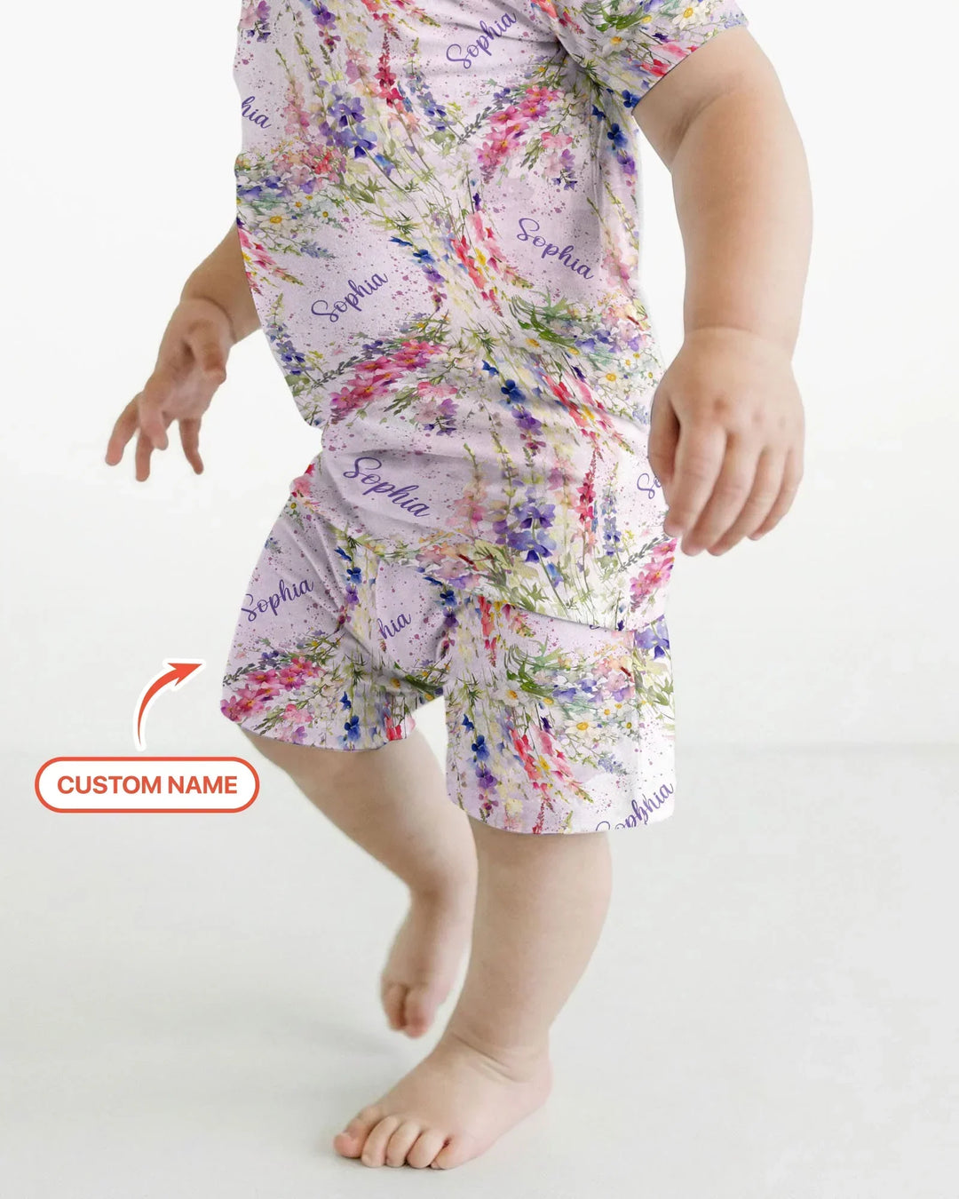 Custom Name Birth Month Flowers Bamboo Two Piece Short Sleeve Shorts Pajama Set