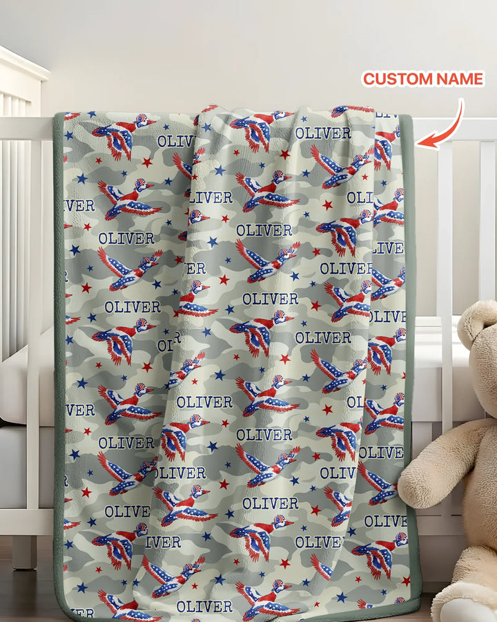 Custom Name America Mallard Duck Family Matching Bamboo Blanket