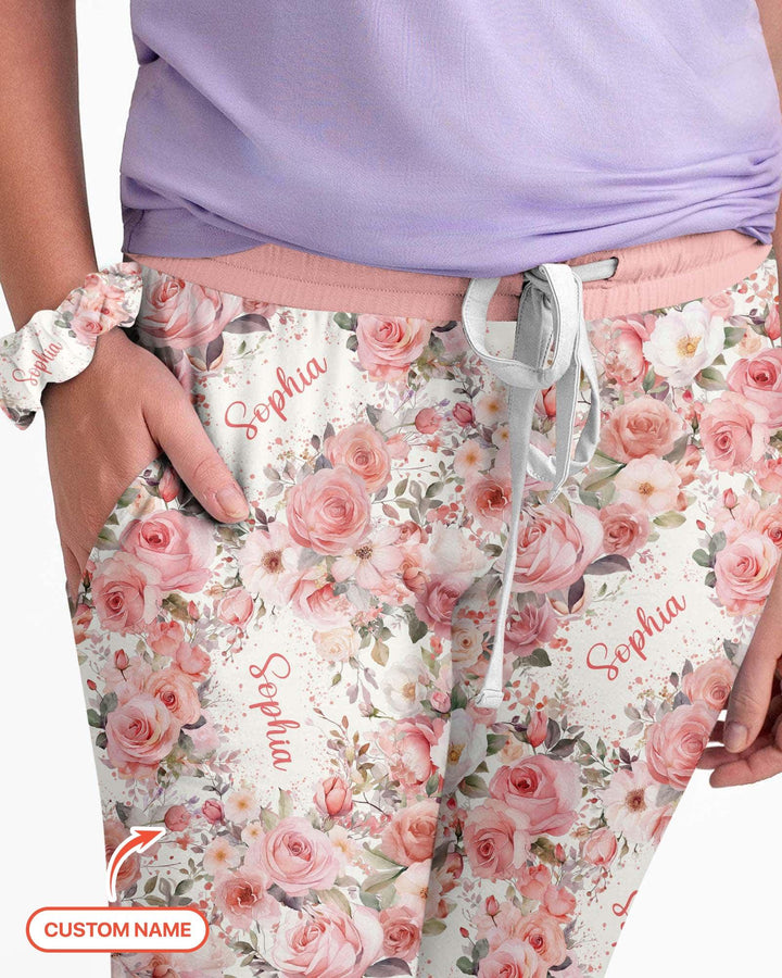 Benutzerdefinierter Name Geburtsmonatsblumen Bambus Damen Schlafanzug-Set