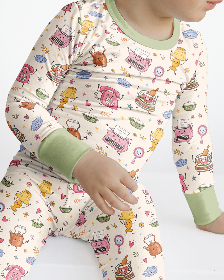 Retro Chasing Toy Bamboo Two Piece Long Sleeve Pajama Set