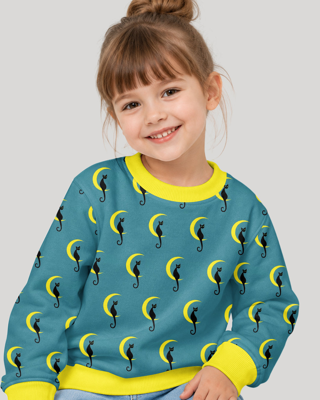Black Cat Crescent Moon Celestial Night Bamboo Crewneck Sweatshirt