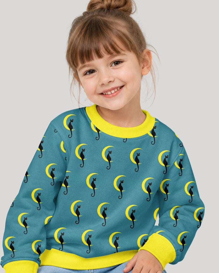 Black Cat Crescent Moon Celestial Night Bamboo Crewneck Sweatshirt