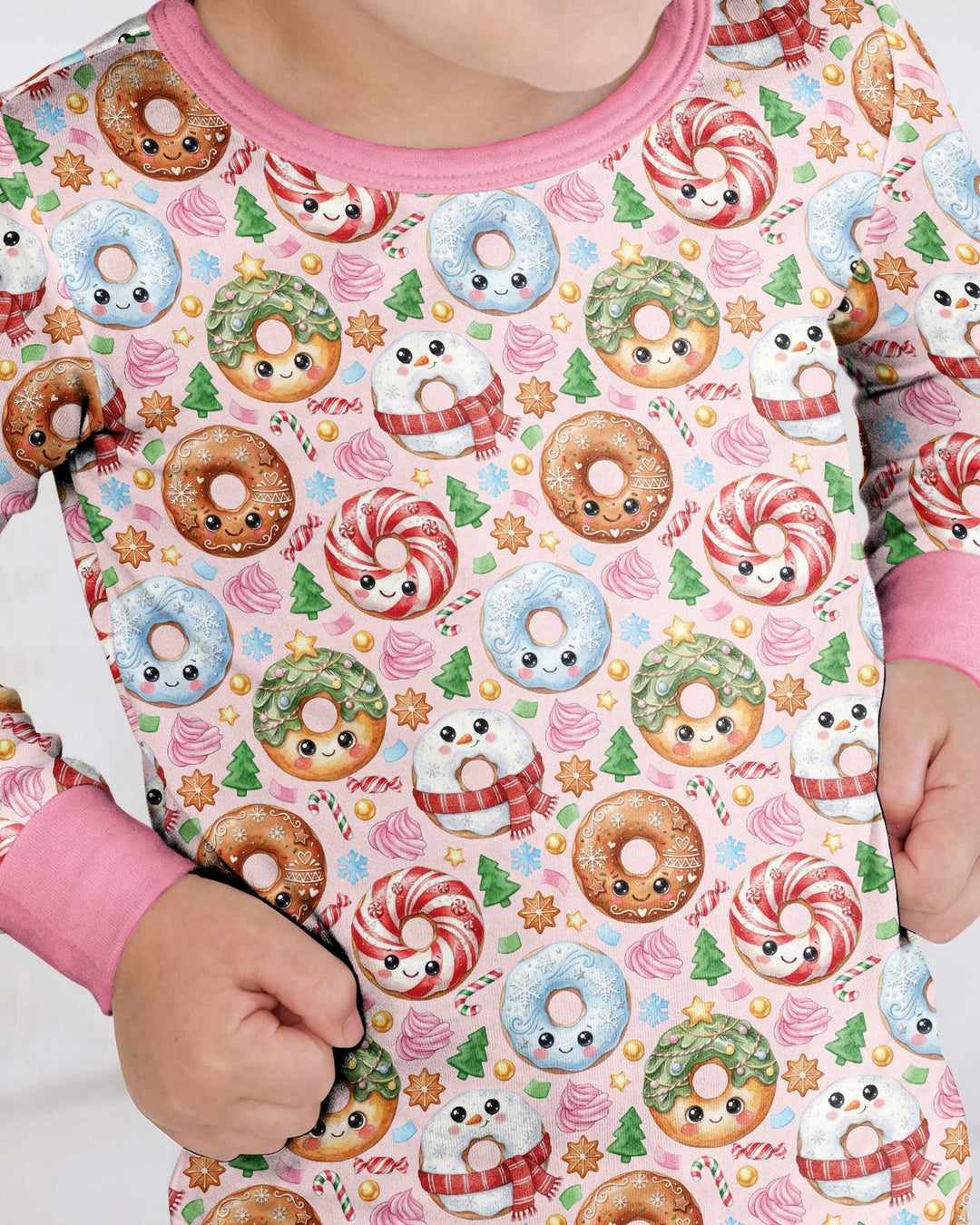 Kawaii Christmas Donuts Bamboo Two Piece Long Sleeve Pajama Set