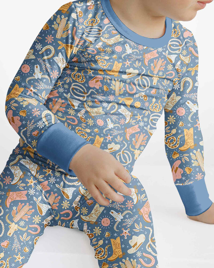 Doodly Cowboy Bamboo Two Piece Long Sleeve Pajama Set