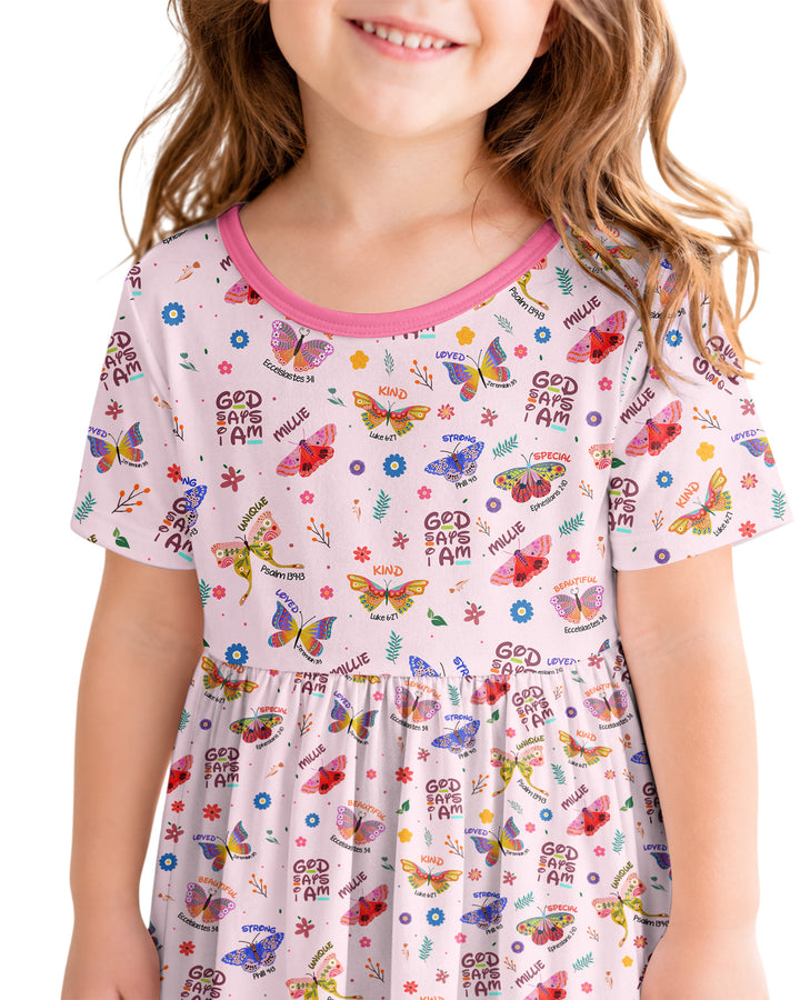 Custom Name God says I am Butterfly Bamboo Twirl Dress