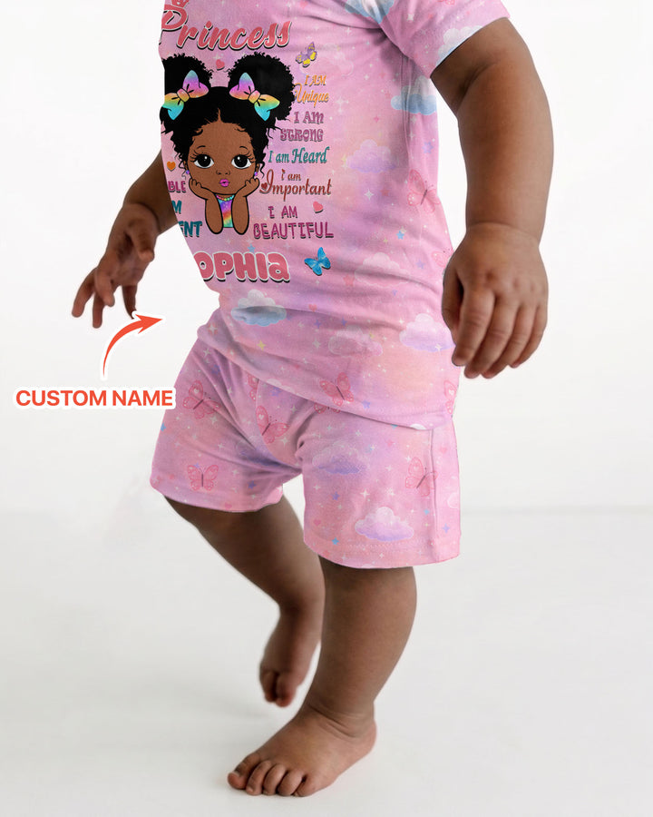 Black Princess I Am Beautiful Bamboo Two Piece Short Sleeve Shorts Pajama Set