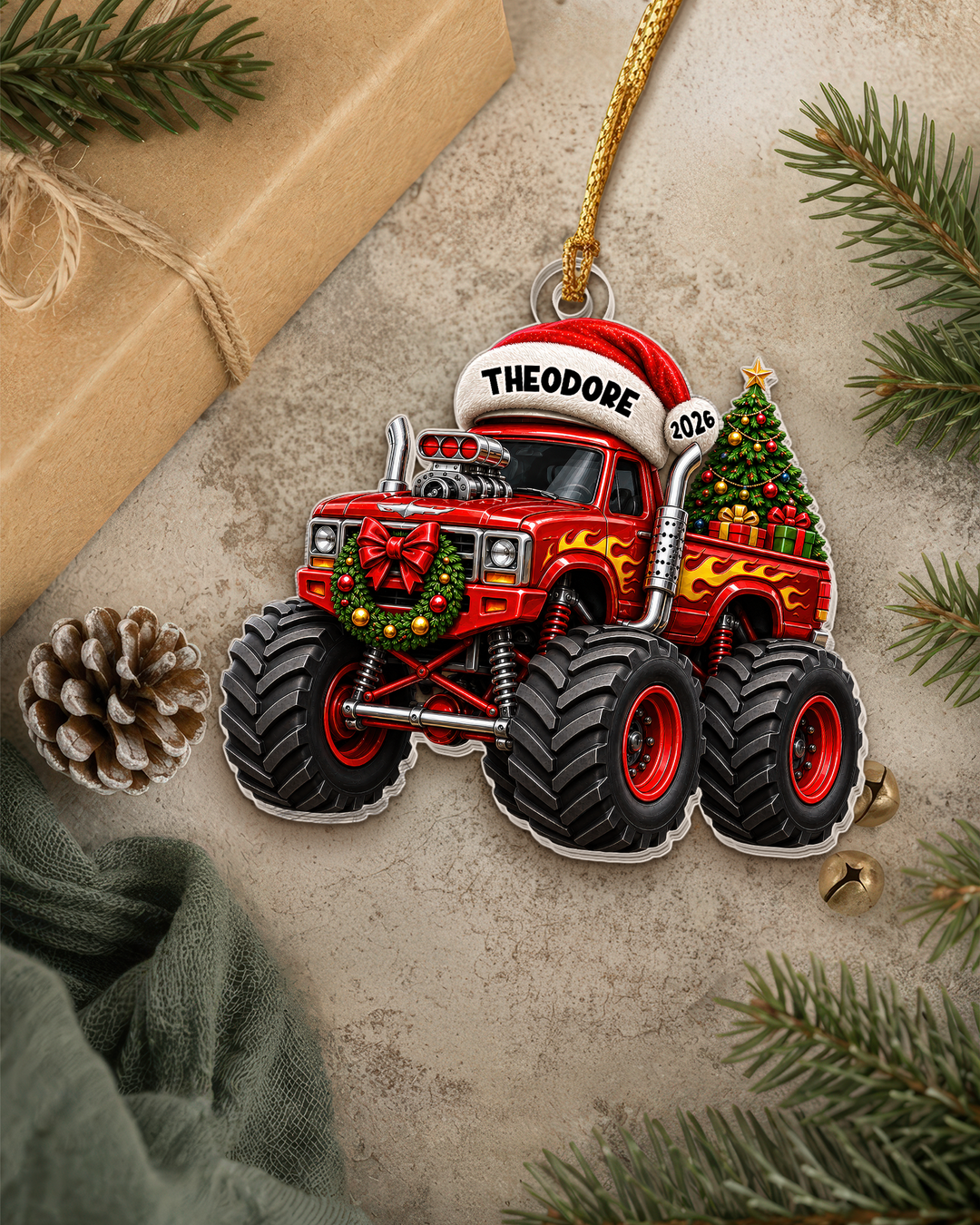 Monster Truck Christmas - Personalized Acrylic Ornament
