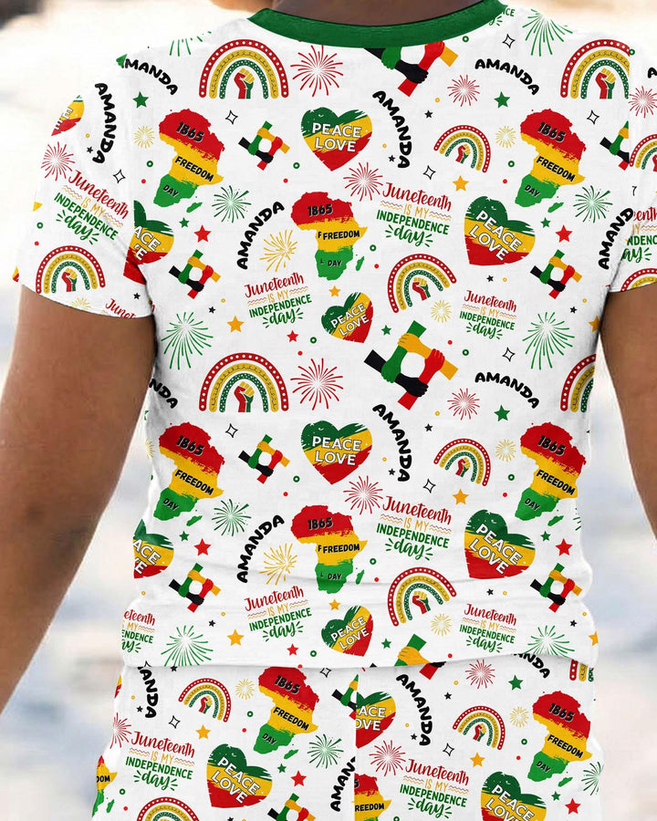 Custom Name Juneteenth Is My Independence Day Bamboo Two Piece Short Sleeve Pajama Set