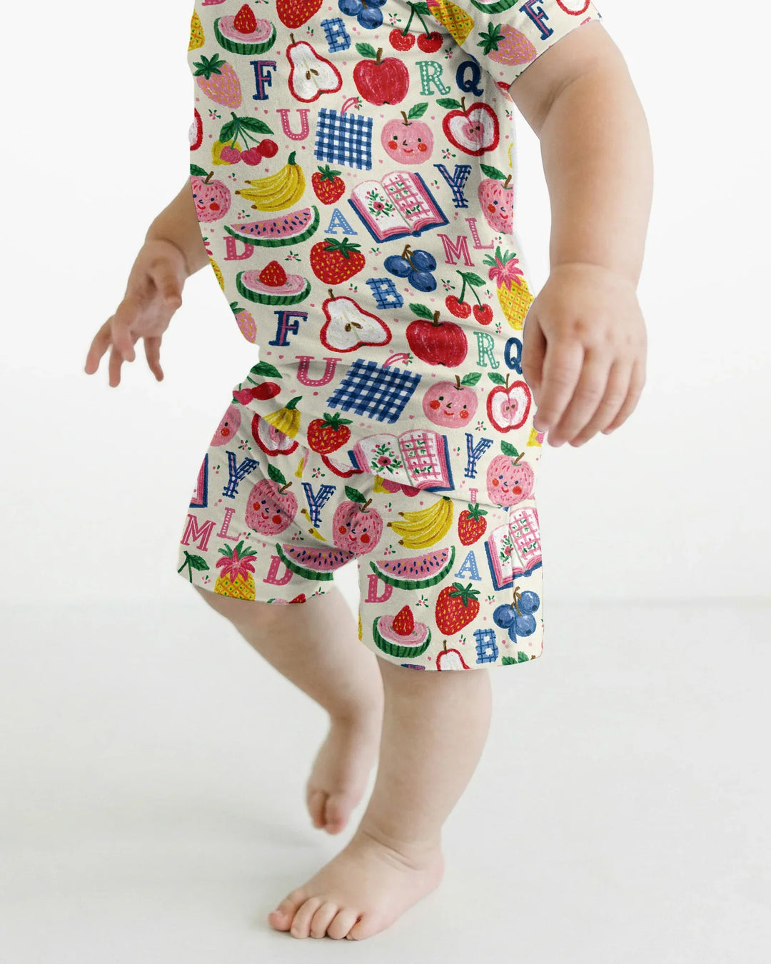 Back To School Fruit Alphabet Bamboo Two Piece Short Sleeve Shorts Pajama Set