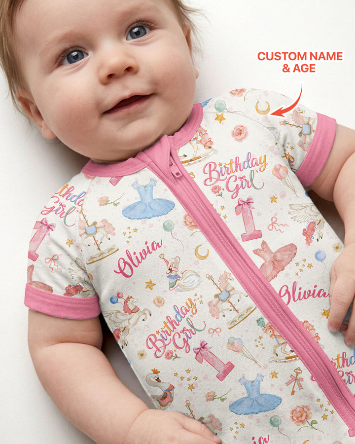 Ballerina Birthday Girl Custom Name & Age Bamboo Shorty Zippy