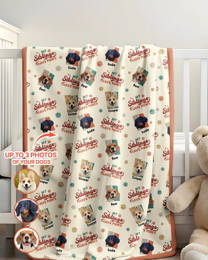 Custom Dog Photos "My Siblings Have Paws" Bamboo Blanket
