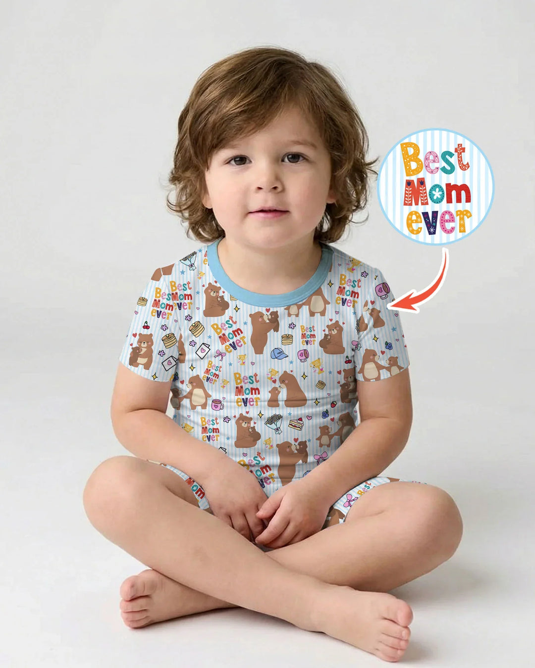 Mejor mamá oso de la historia, conjunto de pijama de dos piezas de bambú a juego con la familia, de manga corta y pantalón corto