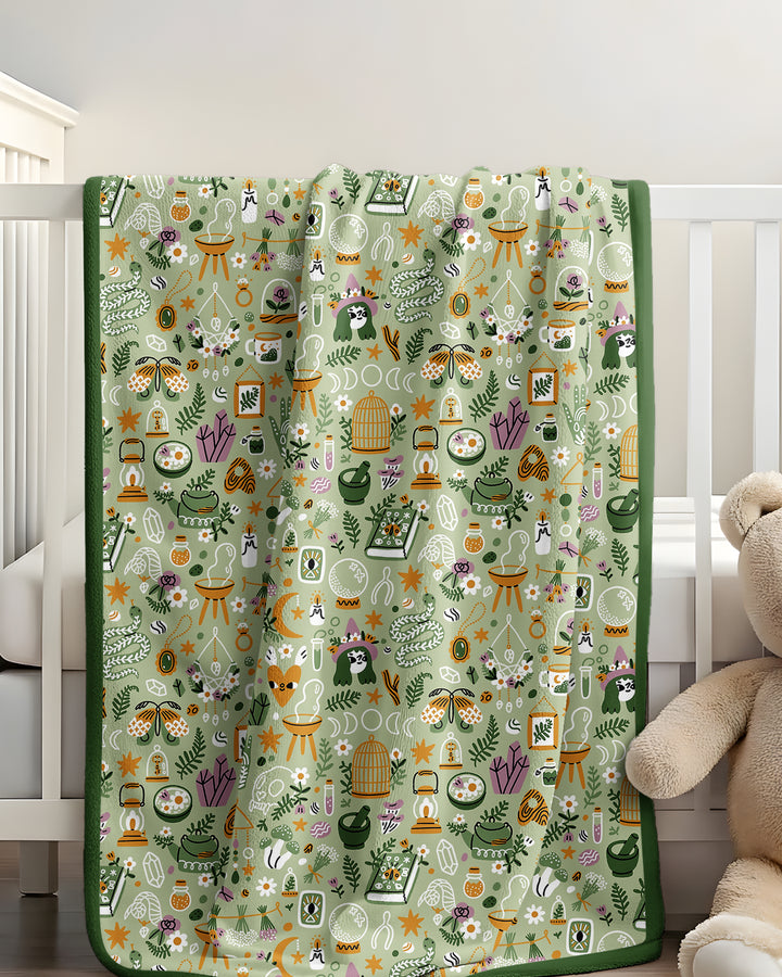 Boho Witchy Celestial Magic Floral Bamboo Blanket