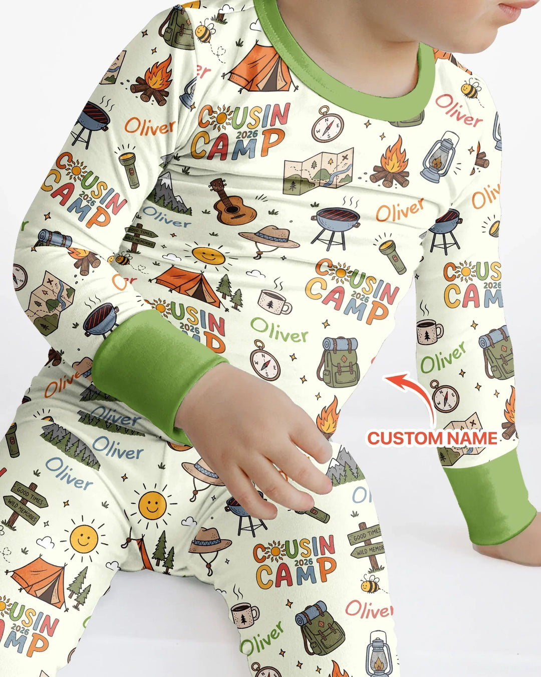 Custom Name Cousin Camp 2026 Bamboo Two Piece Long Sleeve Pajama Set