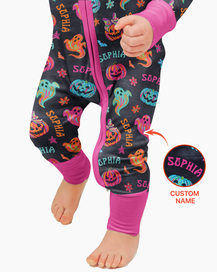 Custom Name Preppy Neon Pumpkin Bamboo Convertible Zippy