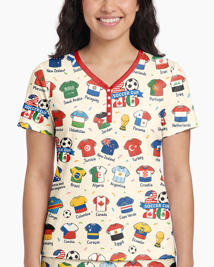 2026 Soccer World Jersey Flag Family Matching Bamboo Women Short Sleeve Short Pajama Set (Copy)