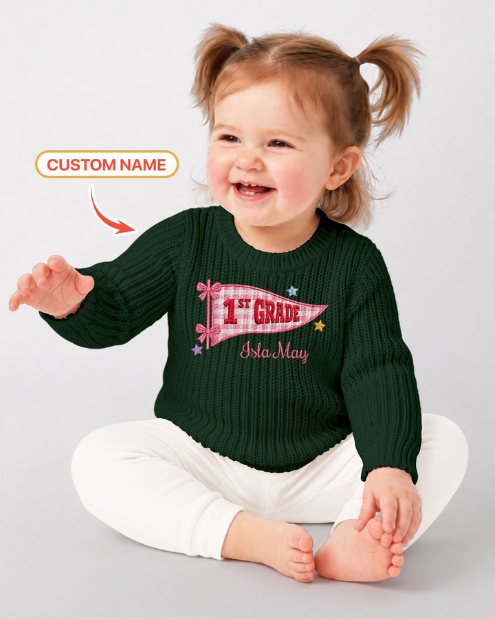 Cute Kindergarten Embroidered Baby Name Bamboo Knit Sweater Bubble