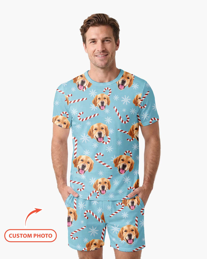 Custom Photo With Christmas Pattern Pajamas Bamboo Men Short Sleeve Short Pajama Set