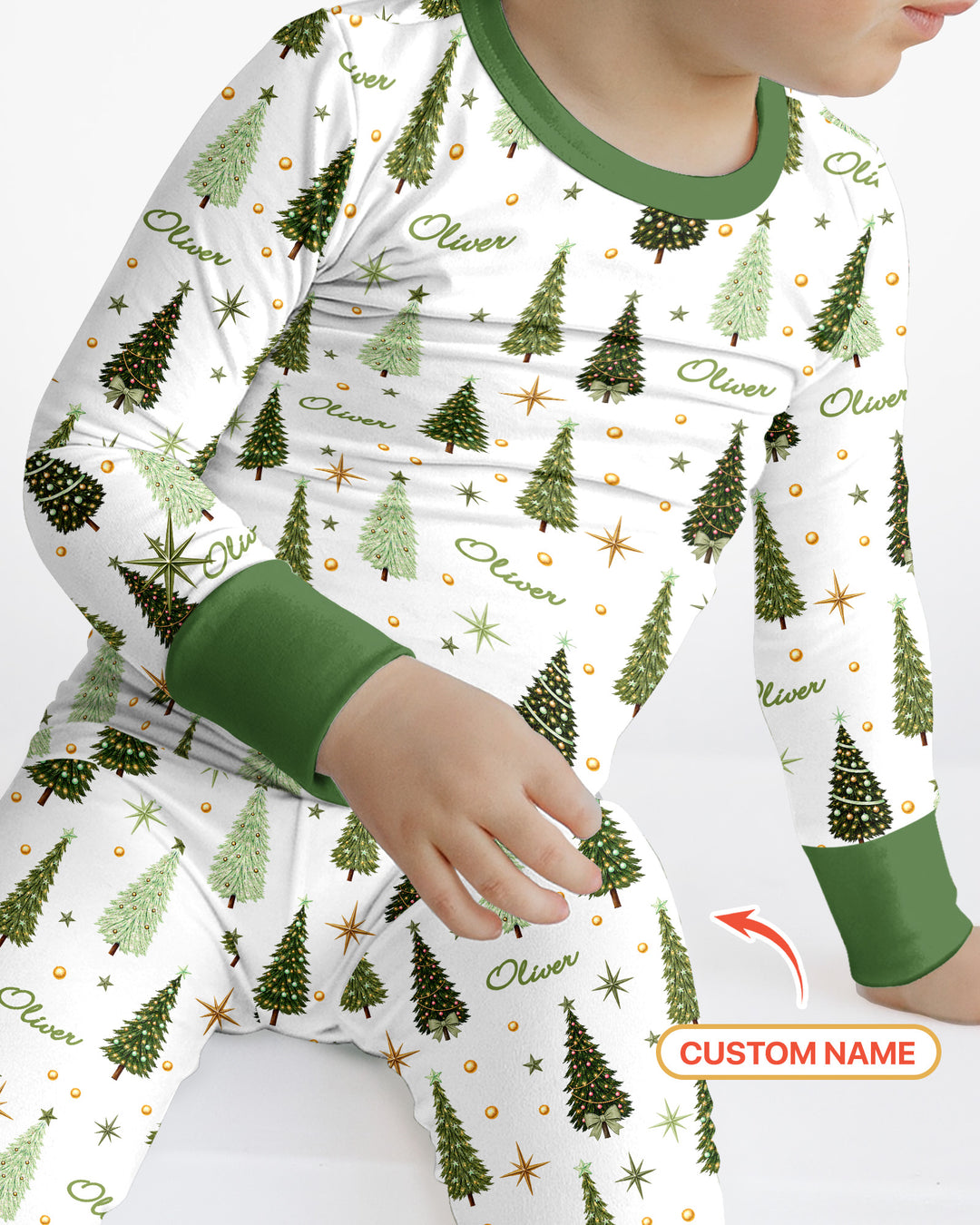 Custom Name Merry Christmas Tree Bamboo Two Piece Long Sleeve Pajama Set