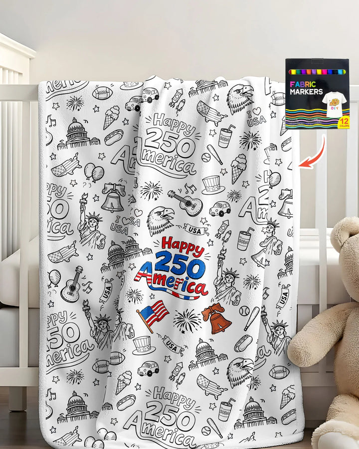 All Colorable Happy 250 America I love USA Bamboo Blanket