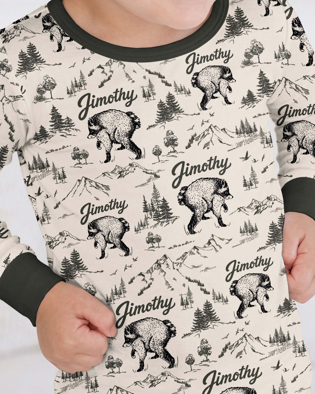 Vintage Jimothy Racoon Family Matching Bamboo Two Piece Long Sleeve Pajama Set