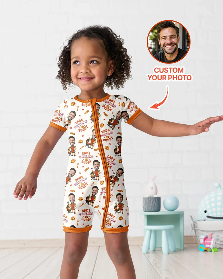 Custom Photo Dad's Grilling Buddy Family Matching Bamboo Shorty Zippy