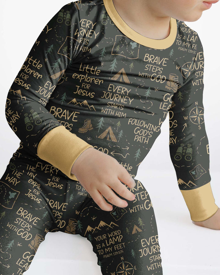 Little Explorer God Leads The Way Bamboo Two Piece Long Sleeve Pajama Set