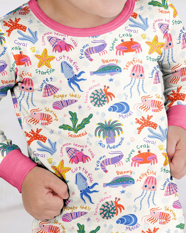 Conjunto de pijama de dos piezas de bambú de manga larga Tide Pool Pals
