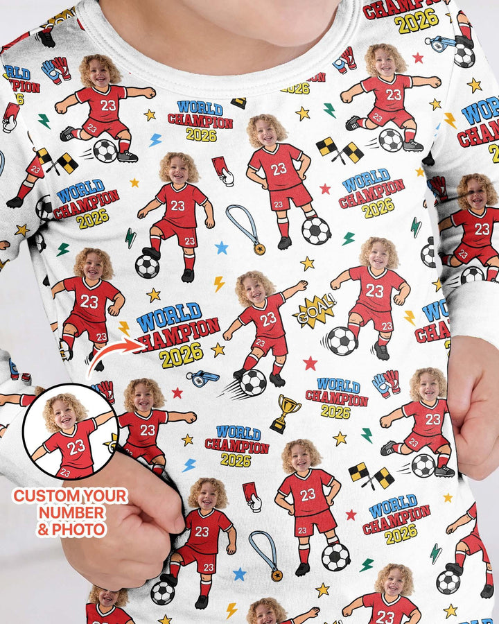 Custom Photo World Champion 2026 Family Matching Bamboo Two Piece Long Sleeve Pajama Set