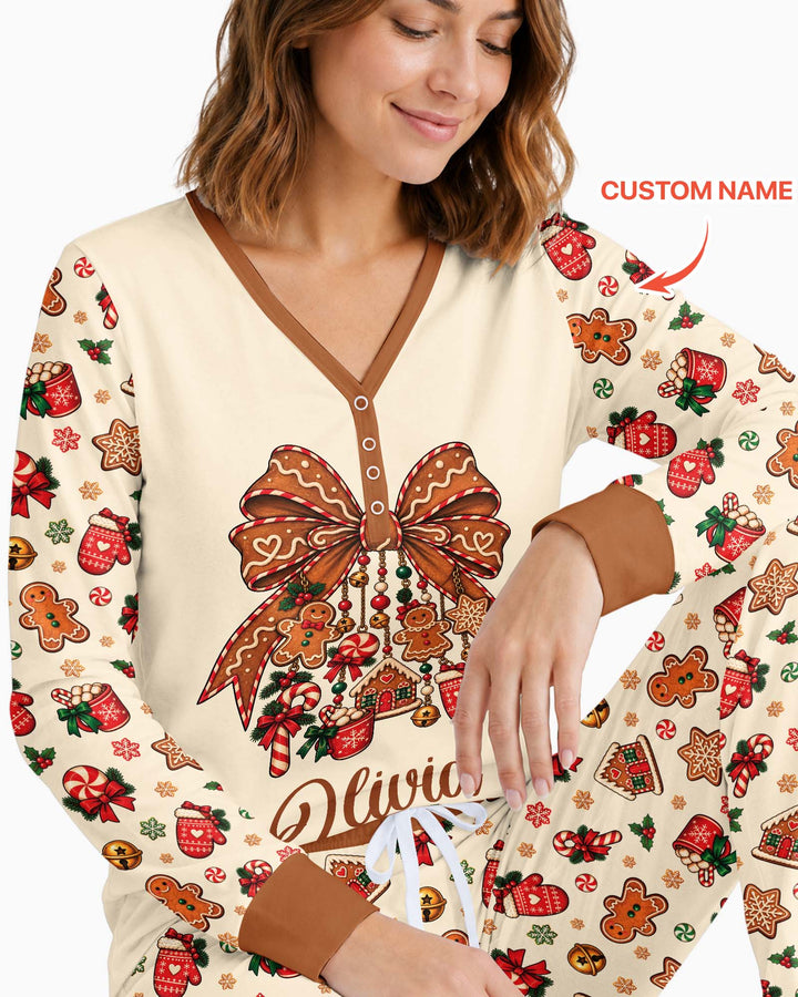 Custom Name Gingerbread The Bow Bamboo Women Pajama Set
