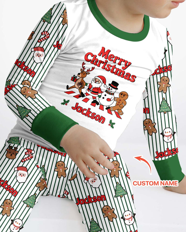 Custom Name Funny Christmas Crossing Bamboo Two Piece Long Sleeve Pajama Set