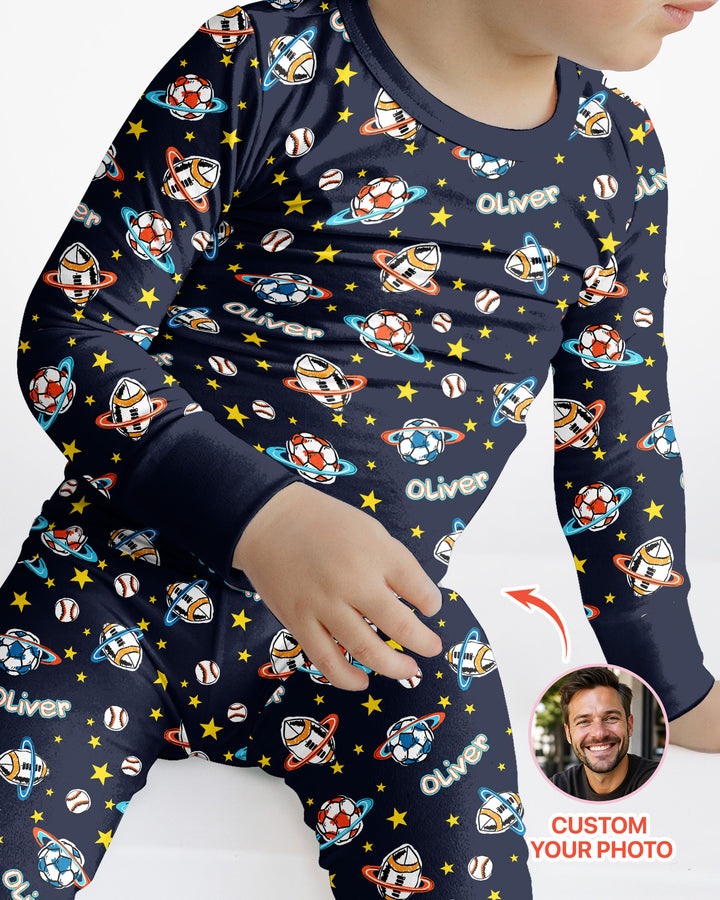 Custom Name Space Sport Bamboo Two Piece Long Sleeve Pajama Set