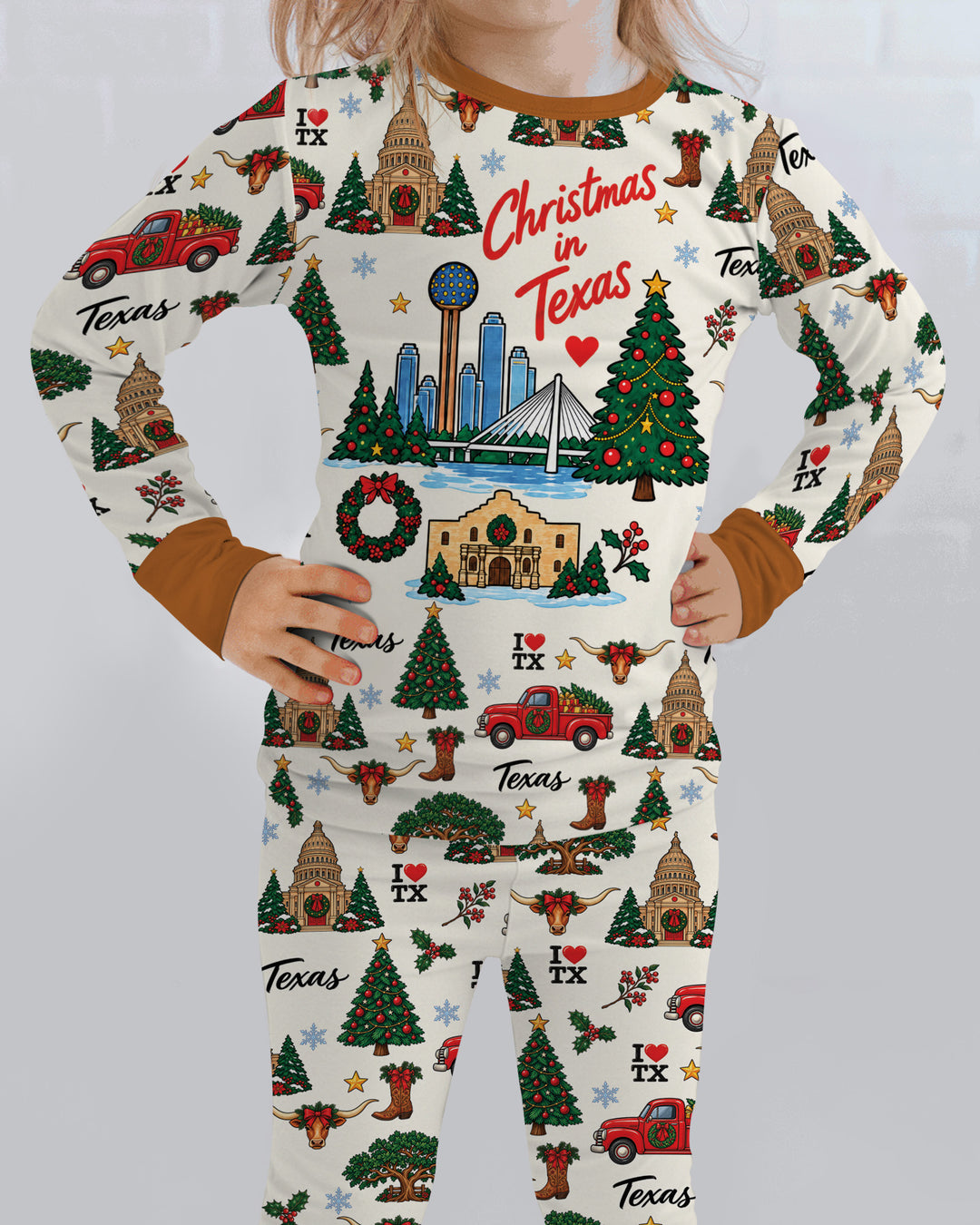 Christmas In Texas Bamboo Two Piece Long Sleeve Pajama Set