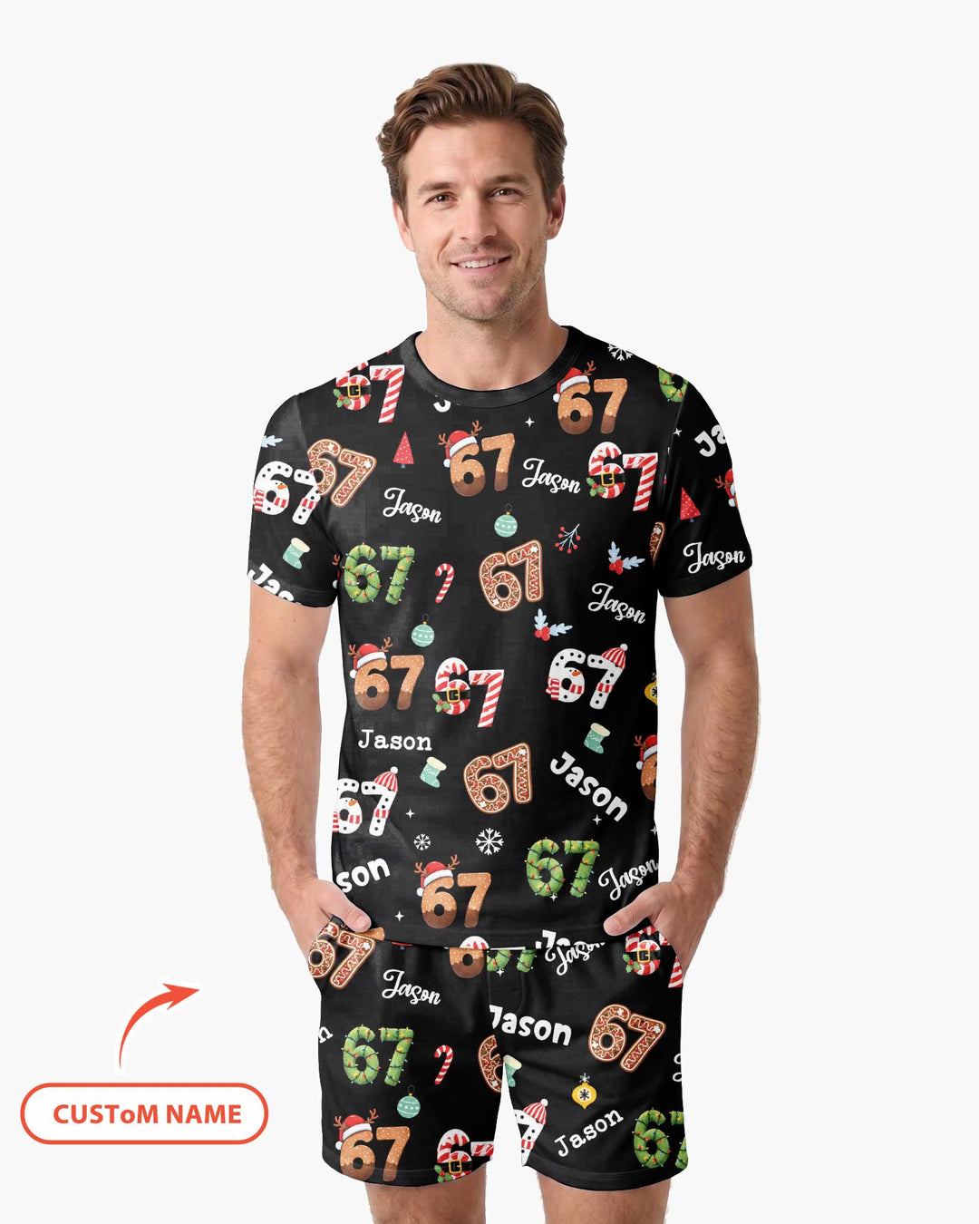 Custom '6 7' Six Seven Christmas Slang Meme Bamboo Men Short Sleeve Short Pajama Set
