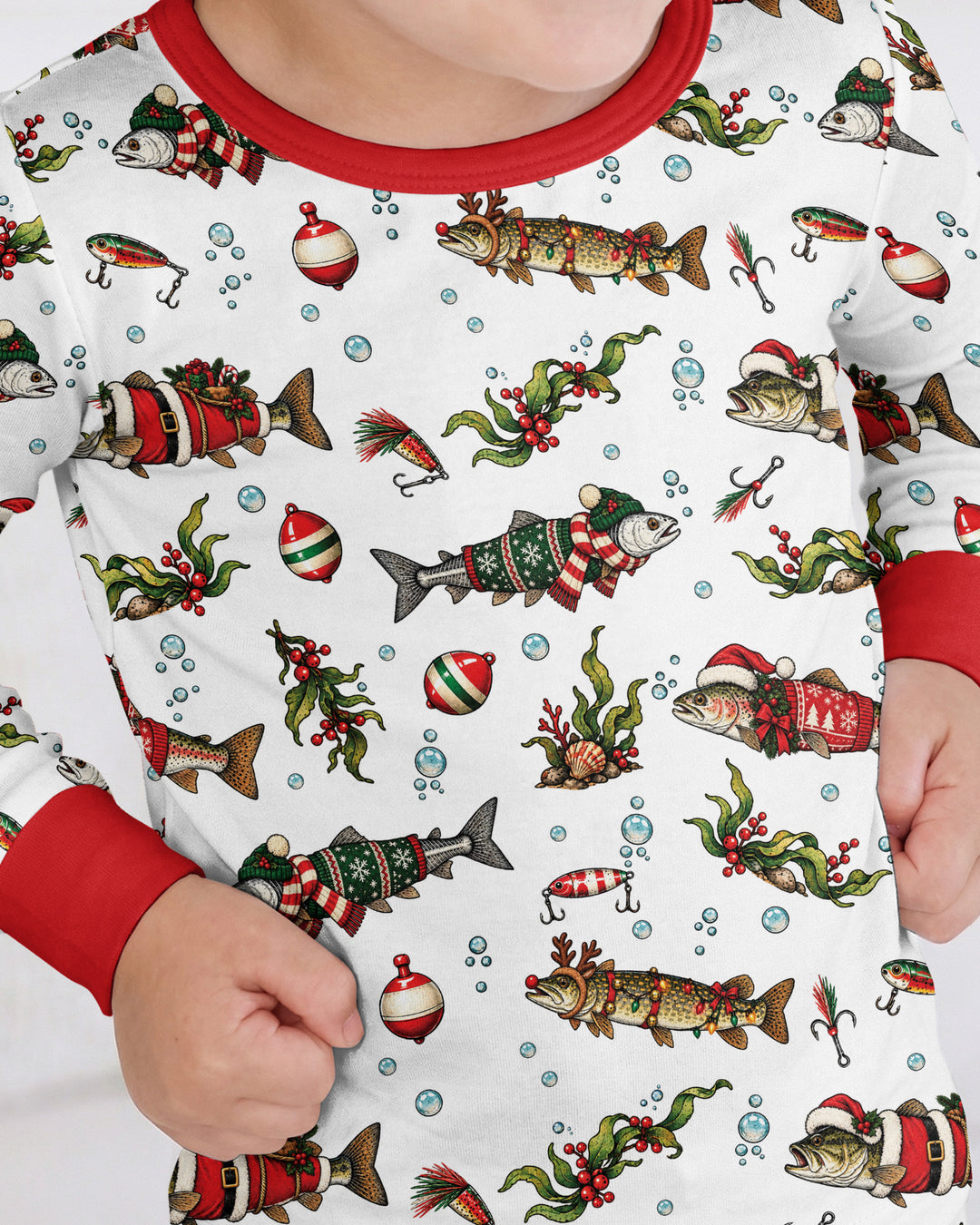 Christmas Trout Fishing Bamboo Two Piece Long Sleeve Pajama Set