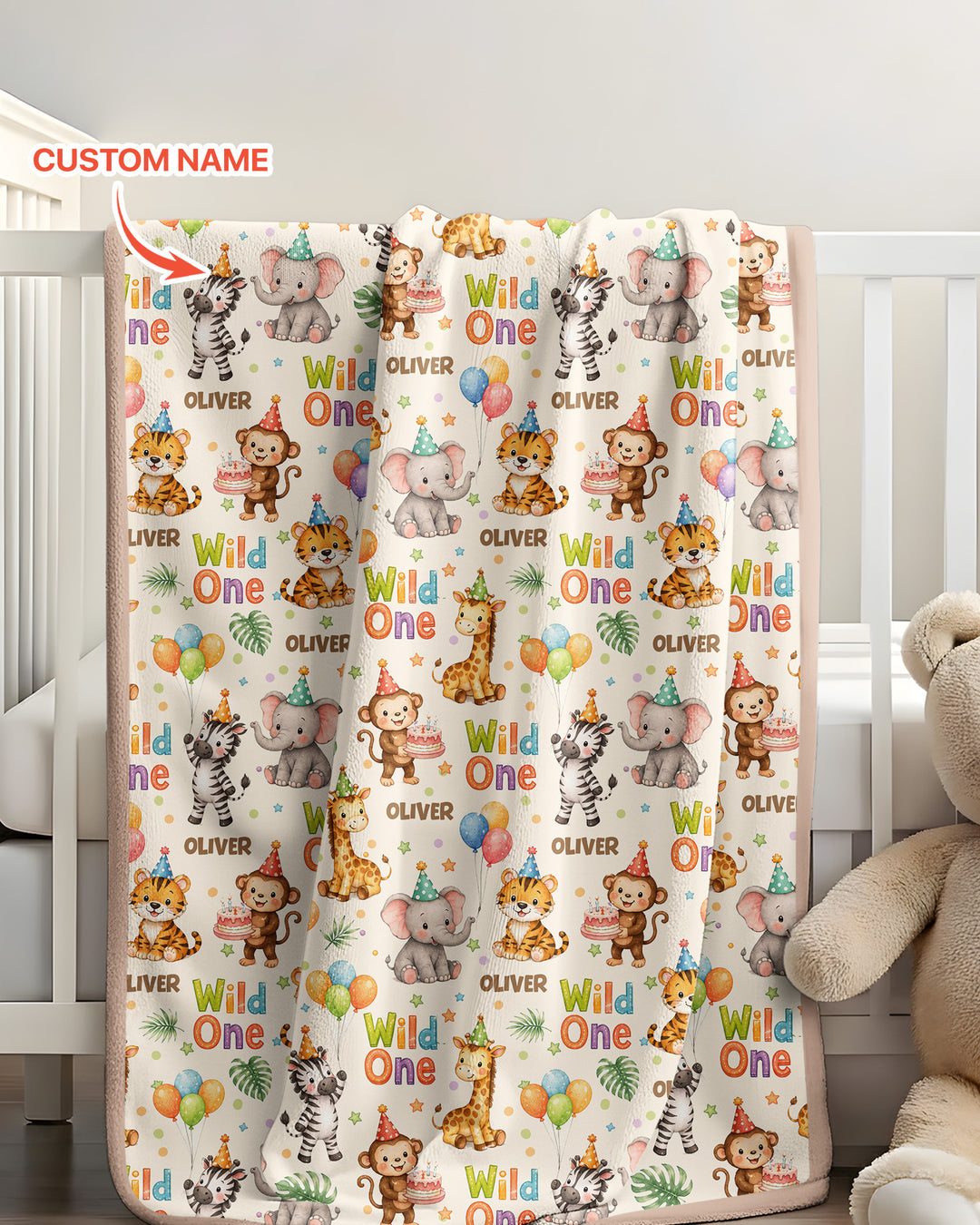 Custom Name 1st Birthday Wild One Bamboo Blanket