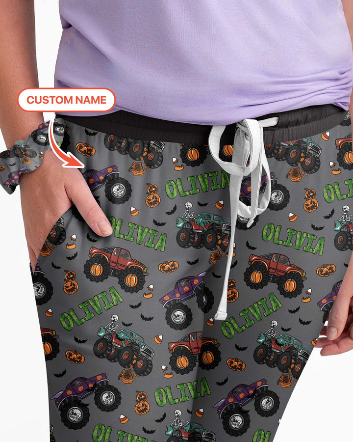 Custom Name Haunted Monster Trucks  Bamboo Women Pajama Set