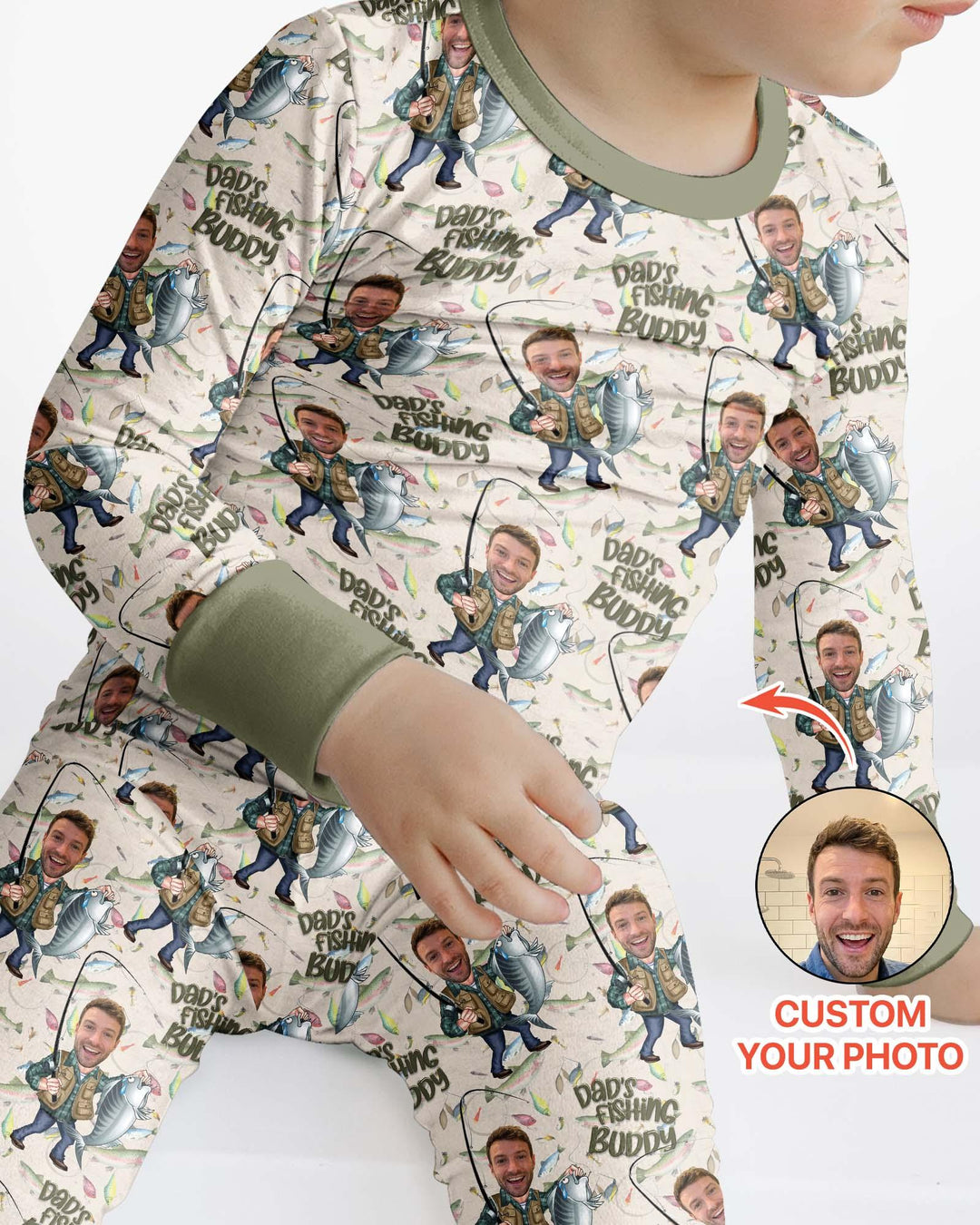 Custom Photo Dad Fishing's Buddy Daddy & Me Matching Bamboo Two Piece Long Sleeve Pajama Set