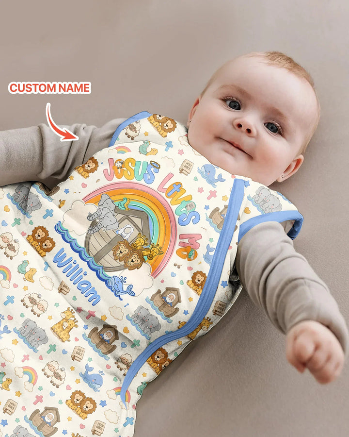 Custom Name Noah's Ark Jesus Loves Me Bamboo Sleep Bag