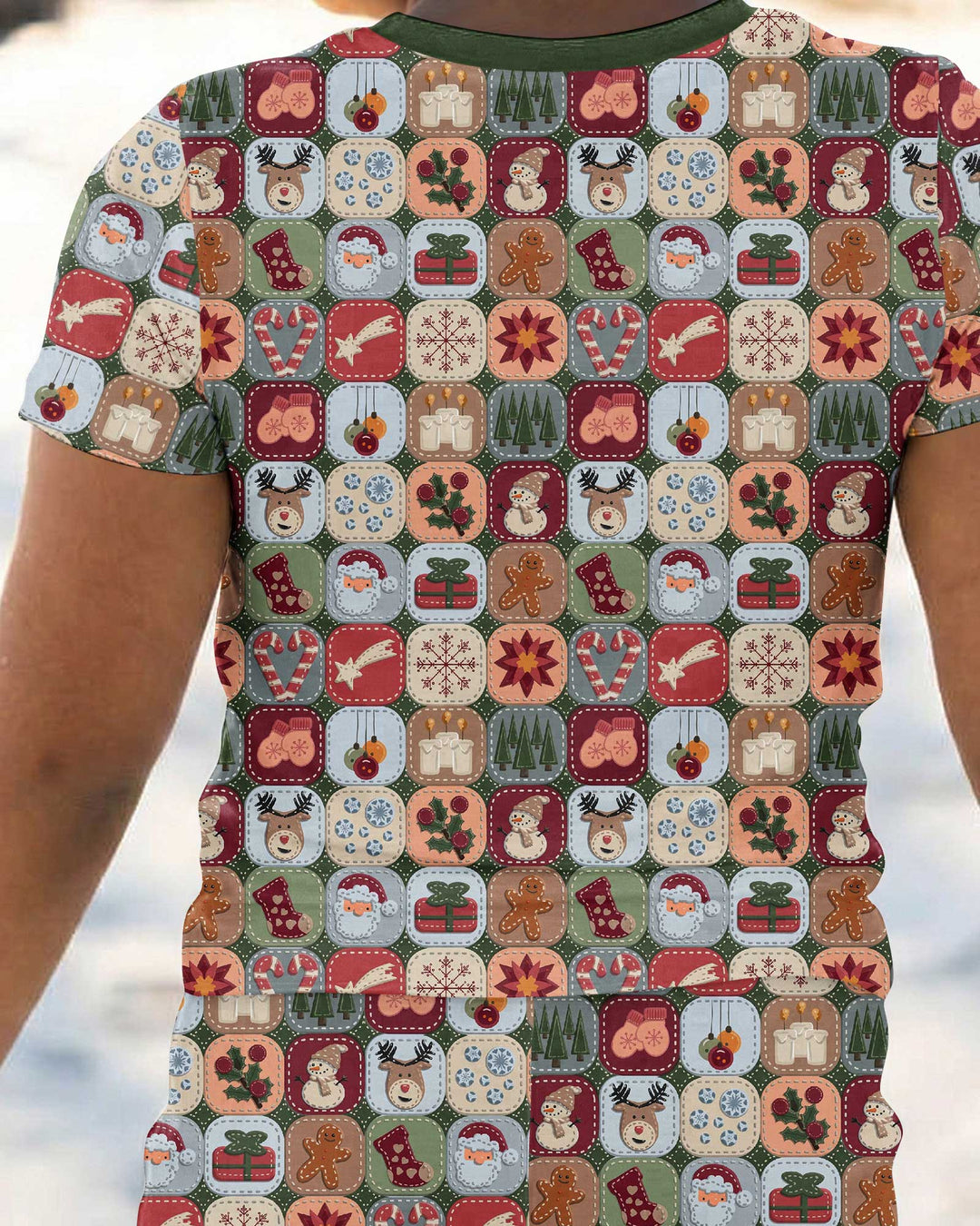 Christmas Felt Patchwork Bamboo Two Piece Short Sleeve Pajama Set